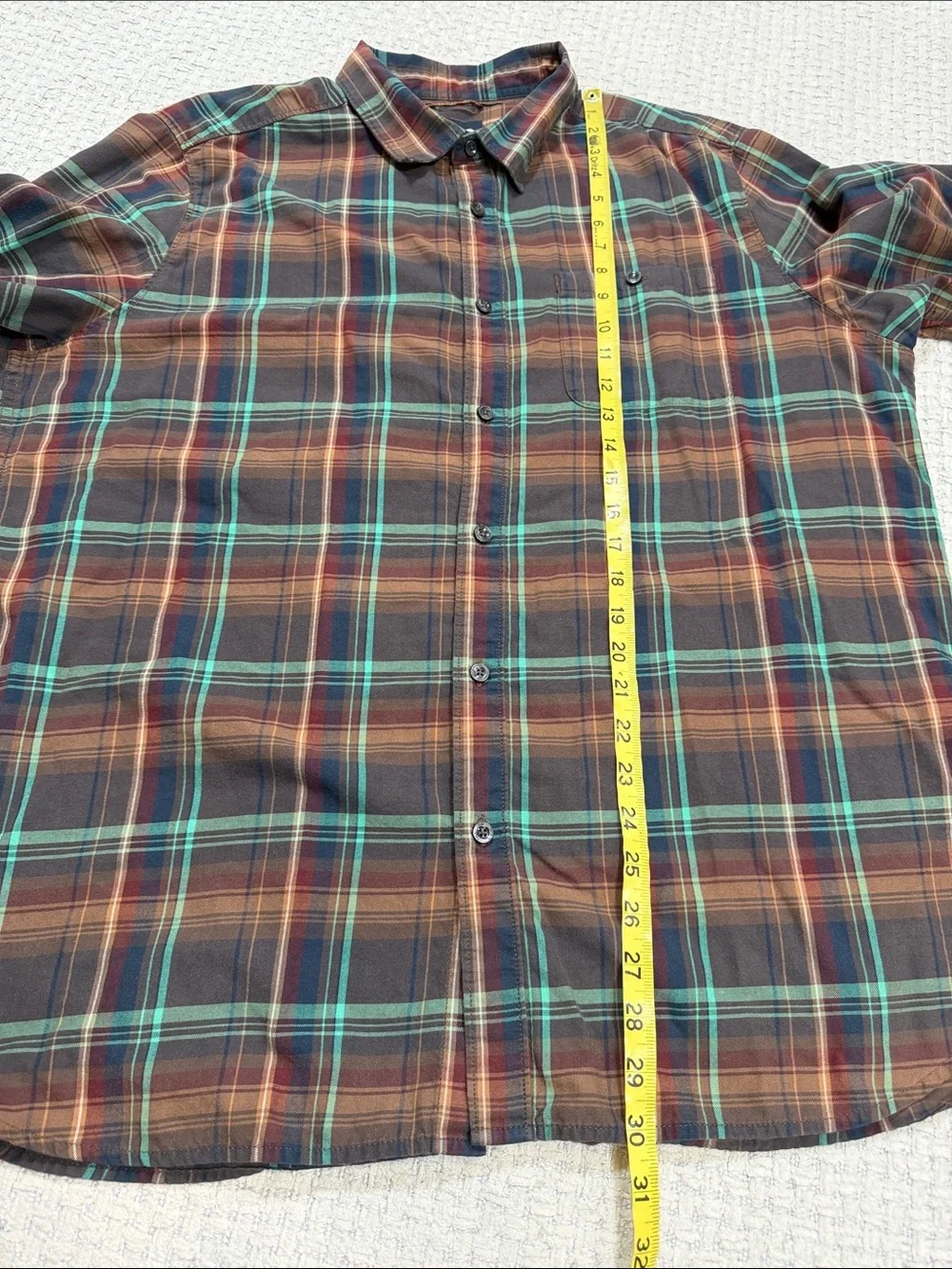 Mens The North Face Button Up Shirt Blue Brown Turquoise Plaid Size X-Large